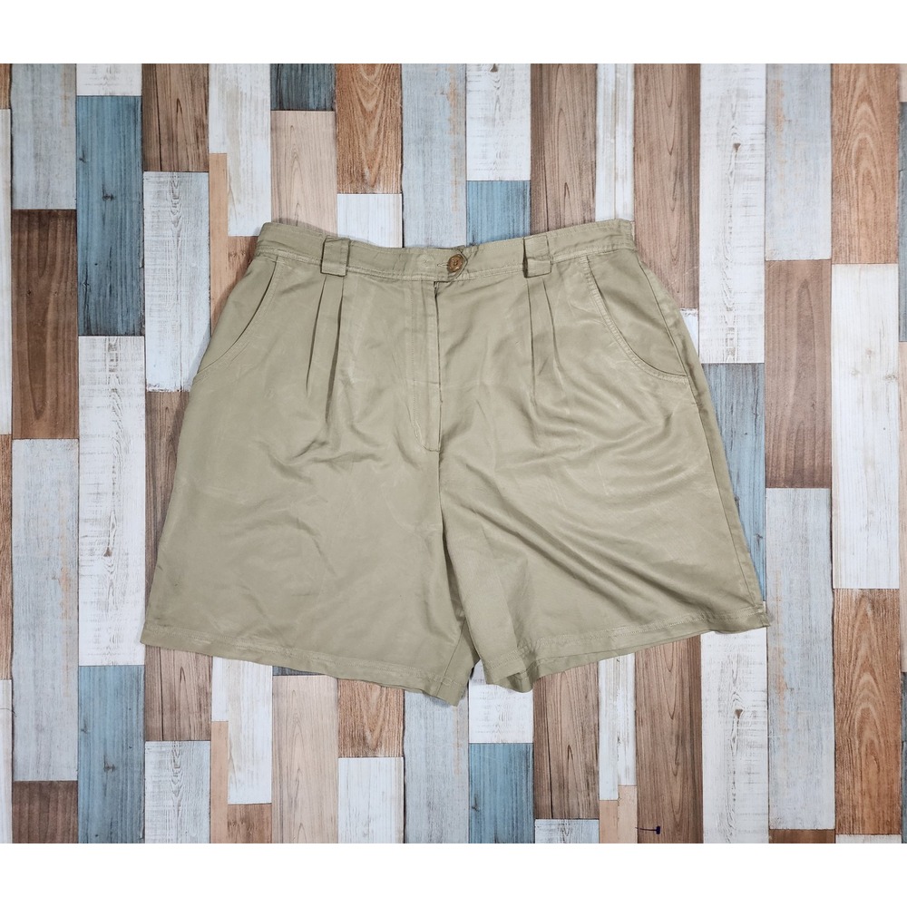 Pro Celebrity Khaki Pleated Shorts Womens 16 Tan High Waist Elastic Back Vintage